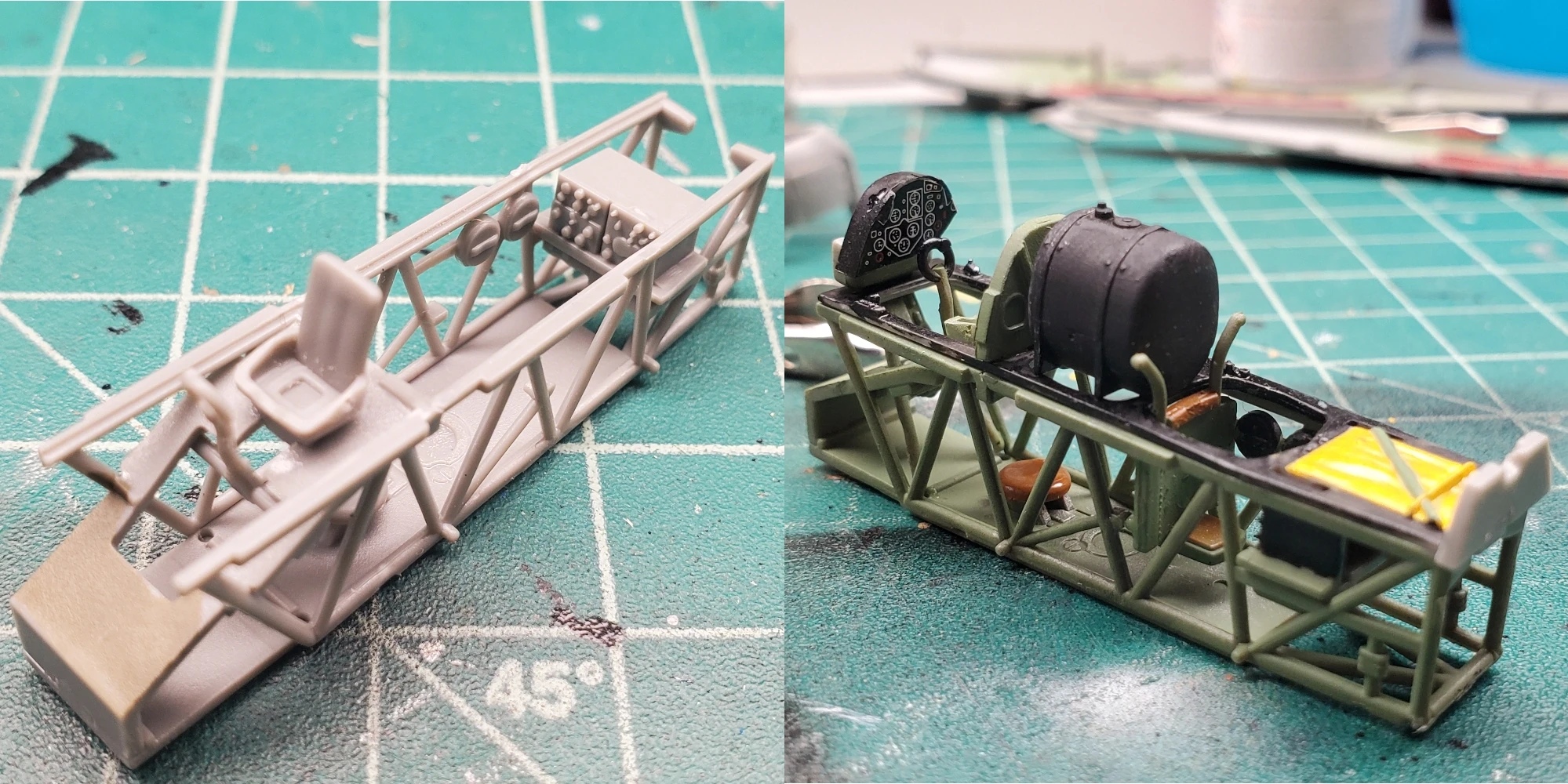 Image of cockpit before and after painting